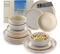 SÄNGER Rio - Servizio da tavola da 18 pezzi, in gres porcellanato, 6 piatti, 6 piatti piani, 6 piatti da dessert, 6 ciotole e ciotole, grigio | Value Collection