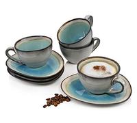 Sänger | Set di tazze da caffè Capri con piattini, 8 tazze in gres porcellanato, design vintage moderno | 230 ml