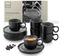 SÄNGER Sydney, set di tazze da caffè in gres porcellanato, 12 pezzi, tazze e piattini, per 6 persone, lavabili in lavastoviglie, per microonde, colore grigio scuro, 80 ml | Value Collection