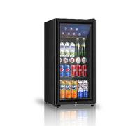 Saeoola - Frigorifero per bevande, mini frigorifero da 91 l con doppia porta in vetro, refrigeratore per bibite, birra o vino per casa, ufficio o bar con ripiani rimovibili regolabili