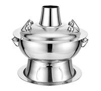 SAeWare Pentola calda cinese in rame, in acciaio inox, per servire shabu, per zuppa tradizionale cinese, con camino, per casa, feste, ristorante, argento, 28 cm