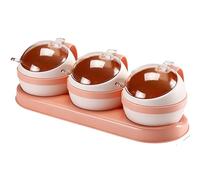 SAeWare Set di contenitori per condimenti in plastica per spezie da cucina con coperchio a cucchiaio, contenitore per condimenti per cucina, bancone della cucina, rosa, 3 pezzi