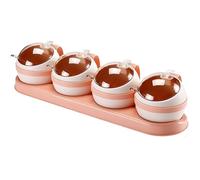 SAeWare Set di contenitori per condimenti in plastica per spezie da cucina con coperchio a cucchiaio, contenitore per condimenti per bancone della cucina, rosa, 4 pezzi