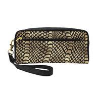 Safari Africano Nero Oro Pitone Pelle Animale Seppia, Borsa per il trucco Borsa per cosmetici Borsa da viaggio portatile da toilette Astuccio in pelle per donne e ragazze