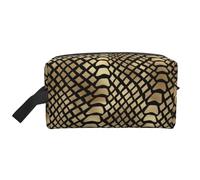 Safari Africano Nero Oro Pitone Pelle di Animale Seppia Grande Organizzatore Cosmetico, Borsa da Viaggio per Trucco da Donna