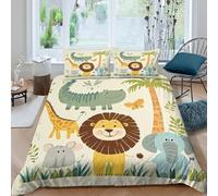 Safari animalsSet Di Copripiumino ultra microfibra Set di 3 Pezzi stampa di 3D con cerniera Cartoon jungle design_ copripiumino con federe traspirante ultra morbido for coppie Super king（260x220cm）