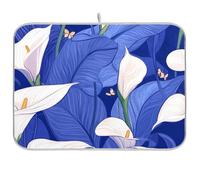Safari Calla Lily Royal Blue Kitchen Drainer mat scolapiatti con tappetino Originale XL Dual Tappetino scolapiatti 18 x 24