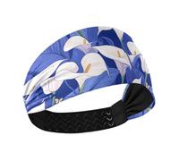Safari Calla Lily Royal Blue White Moisture Wicking tessuto fasce per le donne elastico testa sudore fasce per le donne per pallavolo escursionismo palestra yoga