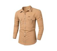Safari - Camicie da uomo in cotone a maniche lunghe leggere camicie cargo da uomo a maniche lunghe slim fit camicia da combattimento militare regular fit top a due tasche maniche arrotolabili top
