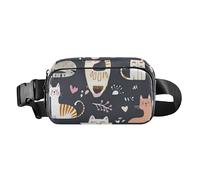Safari Cats Cute Cartoon elegante marsupio per donne uomini mini marsupio da viaggio con cinghia regolabile per viaggi, shopping, corsa, safari gatti carino cartone animato, 1 size