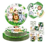 Safari Jungle Birthday Tableware Set - Decorazioni per il primo compleanno degli animali selvatici - 40 piatti piani, 40 piatti da dessert, 40 bicchieri, 40 tovaglioli per bambini, ragazzi, feste con