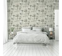 Safari Laguna Metallico Elefanti Zebre Uccelli - Grigio 908902 - Arthouse Parati