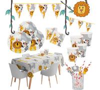 Safari Party Set per 8 persone - Set di 44 pezzi con piatti di carta, bicchieri, tovaglioli, cannucce, ghirlande e tovaglia, decorazione per feste della giungla per bambini e adulti