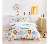 Safari Set Copripiumino Matrimoniale 200x200 cm e 2 Federe 50x75 cm per Bambini Stampa Animali della Giungla Parure Biancheria da Letto Una Piazza e Mezza Bambina Adulto in Microfibra Multicolore