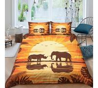 Safari sunsetSet Di Copripiumino ultra microfibra 3 pezzi motivo 3D con cerniera African wildlife art_ copripiumino con federe traspirante ultra morbido for coppie Single（135x200cm）
