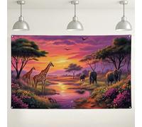 Safari Tramonto Jungle Sfondo, Animali Selvatici Scena Naturale per Fotografie Decorazioni per Feste, Decorazione da Parete per Interni Esterni per Incontri Fauna Selvatica 180x10