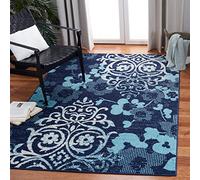 Safavieh Adirondack Collection ADR114J Floral Glam Damask Distressed Area Rug, 6'7" x 6'7" Square, Navy / Aqua