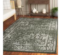 SAFAVIEH Adirondack Collection - Tappeto da 1,2 x 1,8 m, verde scuro e avorio, design orientale invecchiato, non perde pelo e facile da pulire, ideale per aree ad alto traffico in soggiorno, camera da