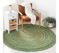 SAFAVIEH Area Rug 4' Round Cape Cod Collection, verde e marrone naturale, fatto a mano, iuta e cotone, design intrecciato (CAP202Y)