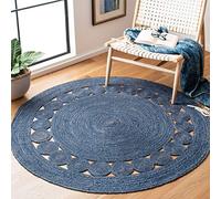 SAFAVIEH Area Rug 4' Round - Natural Fiber Collection - Navy, fatto a mano, design Boho Farmhouse Braided Design (NF364N)