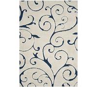 Safavieh Florida Shag Collection Accent Rug - Tappeto da 5 x 90 cm, color crema e blu, design a scorrimento, non perde pelo e facile da pulire, spessore 3 cm, ideale per aree ad alto traffico in