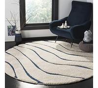 Safavieh Florida Shag Collection SG472 - Tappeto a onde astratte senza pelucchi, per soggiorno, camera da letto, sala da pranzo, ingresso, peluche, spessore 3 cm, 122 x 122 cm, colore: Crema/Blu