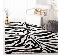 Safavieh SG452 Florida Shag Collection - Tappeto in peluche con stampa zebrata, per soggiorno, camera da letto, sala da pranzo, ingresso, spessore 3 cm, quadrato, 10 x 10 cm, colore: Avorio/Nero