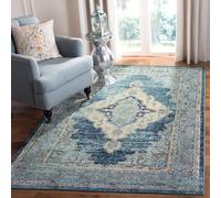 SAFAVIEH Tappeto Boho per Soggiorno, Sala da pranzo, Camera da letto - Crystal Collection, A Pelo Corto, Blu e giallo, 122 X 183 cm