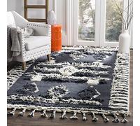 SAFAVIEH Tappeto Boho per Soggiorno, Sala da pranzo, Camera da letto - Kenya Collection, A Pelo Lungo, Antracite e avorio, 160 X 229 cm