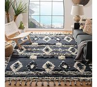 SAFAVIEH Tappeto Boho per Soggiorno, Sala da pranzo, Camera da letto - Kenya Collection, A Pelo Lungo, Antracite e avorio, 152 X 244 cm