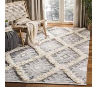 SAFAVIEH Tappeto Boho per Soggiorno, Sala da pranzo, Camera da letto - Kenya Collection, A Pelo Lungo, Antracite e avorio, 183 X 274 cm