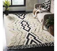 SAFAVIEH Tappeto Boho per Soggiorno, Sala da pranzo, Camera da letto - Kenya Collection, A Pelo Lungo, Avorio e nero blu, 152 X 244 cm