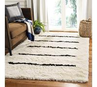 SAFAVIEH Tappeto Boho per Soggiorno, Sala da pranzo, Camera da letto - Kenya Collection, A Pelo Lungo, Avorio e nero, 160 X 229 cm