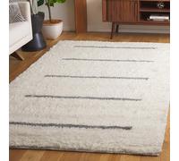 SAFAVIEH Tappeto Boho per Soggiorno, Sala da pranzo, Camera da letto - Kenya Collection, A Pelo Lungo, Avorio e grigio, 160 X 229 cm