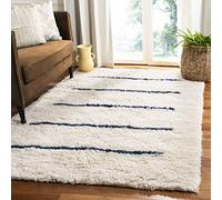 SAFAVIEH Tappeto Boho per Soggiorno, Sala da pranzo, Camera da letto - Kenya Collection, A Pelo Lungo, Avorio e blu navy, 160 X 229 cm