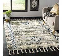 SAFAVIEH Tappeto Boho per Soggiorno, Sala da pranzo, Camera da letto - Kenya Collection, A Pelo Lungo, Grigio e Avorio, 122 X 183 cm