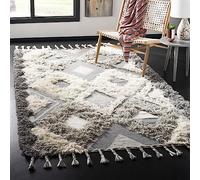 SAFAVIEH Tappeto Boho per Soggiorno, Sala da pranzo, Camera da letto - Kenya Collection, A Pelo Lungo, Grigio e Avorio, 160 X 229 cm