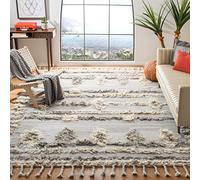 SAFAVIEH Tappeto Boho per Soggiorno, Sala da pranzo, Camera da letto - Kenya Collection, A Pelo Lungo, Grigio e Avorio, 152 X 244 cm