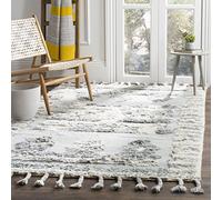 SAFAVIEH Tappeto Boho per Soggiorno, Sala da pranzo, Camera da letto - Kenya Collection, A Pelo Lungo, Grigio e Avorio, 160 X 229 cm