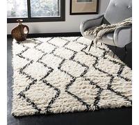 SAFAVIEH Tappeto Boho per Soggiorno, Sala da pranzo, Camera da letto - Kenya Collection, A Pelo Lungo, Nero e Avorio, 160 X 229 cm