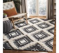 SAFAVIEH Tappeto Boho per Soggiorno, Sala da pranzo, Camera da letto - Kenya Collection, A Pelo Lungo, Nero e Avorio, 183 X 274 cm