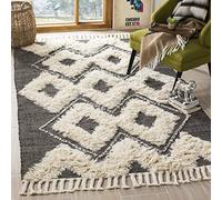 SAFAVIEH Tappeto Boho per Soggiorno, Sala da pranzo, Camera da letto - Kenya Collection, A Pelo Lungo, Nero e Avorio, 122 X 183 cm