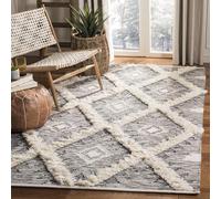 SAFAVIEH Tappeto Boho per Soggiorno, Sala da pranzo, Camera da letto - Kenya Collection, A Pelo Lungo, Nero e Avorio, 183 X 274 cm