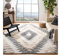 SAFAVIEH Tappeto Boho per Soggiorno, Sala da pranzo, Camera da letto - Kenya Collection, A Pelo Lungo, Nero e Avorio, 183 X 274 cm