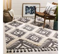 SAFAVIEH Tappeto Boho per Soggiorno, Sala da pranzo, Camera da letto - Kenya Collection, A Pelo Lungo, Nero e Avorio, 122 X 183 cm