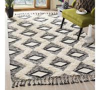 SAFAVIEH Tappeto Boho per Soggiorno, Sala da pranzo, Camera da letto - Kenya Collection, A Pelo Lungo, Nero e Avorio, 152 X 244 cm