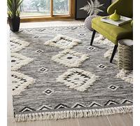 SAFAVIEH Tappeto Boho per Soggiorno, Sala da pranzo, Camera da letto - Kenya Collection, A Pelo Lungo, Nero e Avorio, 122 X 183 cm