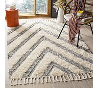 SAFAVIEH Tappeto Boho per Soggiorno, Sala da pranzo, Camera da letto - Kenya Collection, A Pelo Lungo, Nero e Avorio, 122 X 183 cm
