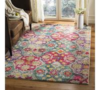 SAFAVIEH Tappeto Boho per Soggiorno, Sala da pranzo, Camera da letto - Monaco Collection, A Pelo Corto, Grigio e fucsia, 91 X 152 cm