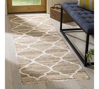 SAFAVIEH Tappeto Boho per Soggiorno, Sala da pranzo, Camera da letto - Natural Kilim Collection, A Pelo Corto, Grigio chiaro e avorio, 69 X 244 cm